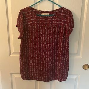 LOFT Flutter sleeve floral stripe blouse